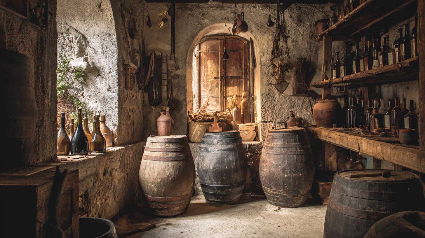 Petite cave à vin partagée dans un hameau, nichée au cœur des vignes exposées, lieu vivant et familial
